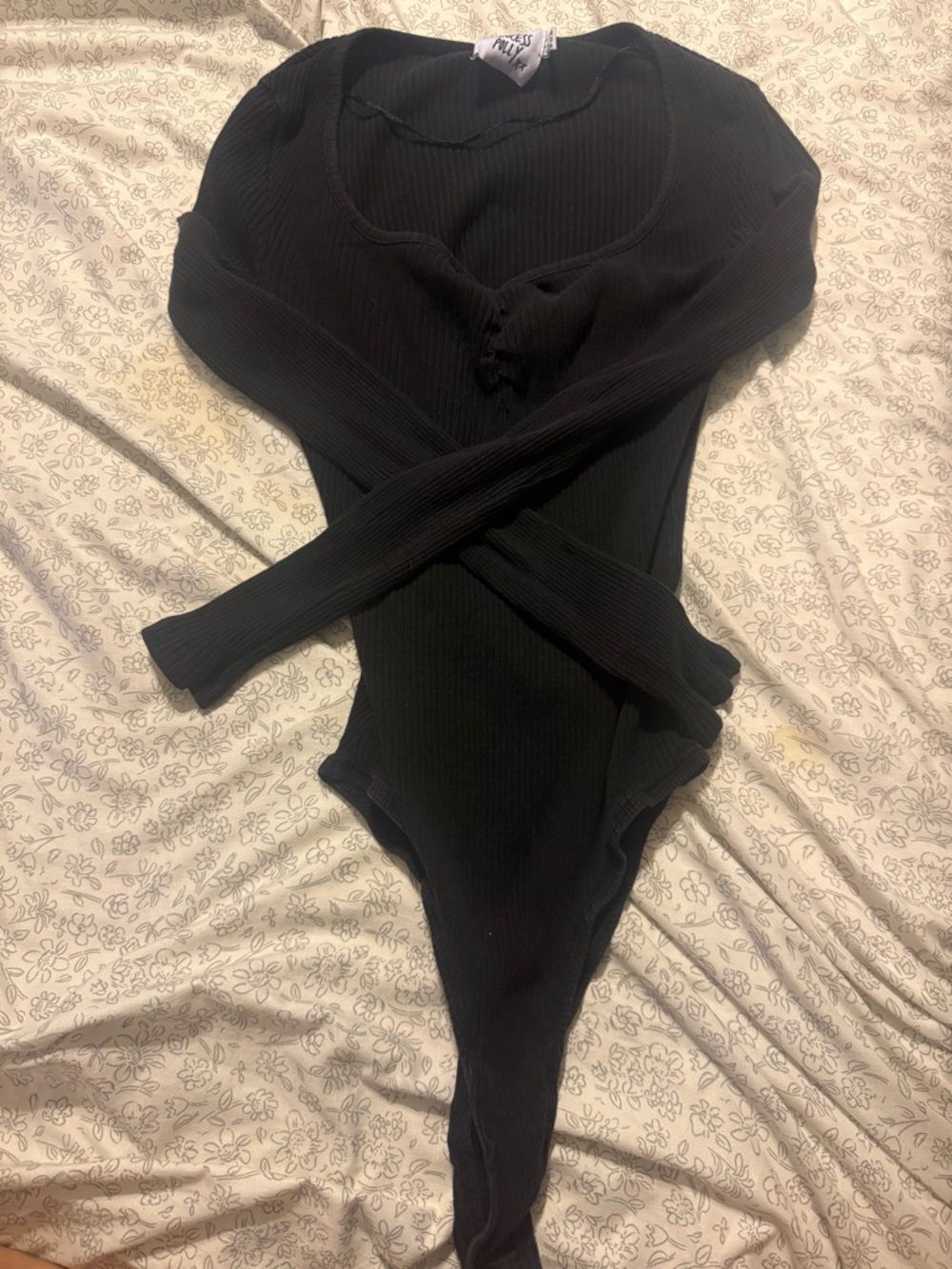 Princess Polly Black Ribbed Long Sleeve Scoop Bodysuit
